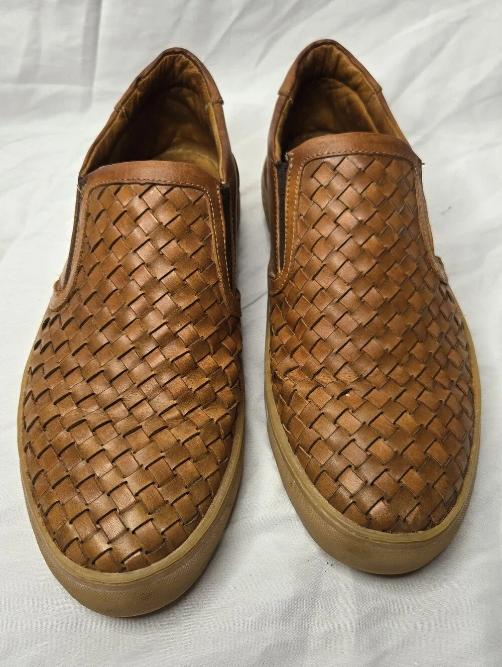 Marc Joseph New York Men’s Woven Leather Slip On Sneakers Cognac Brown 10.5